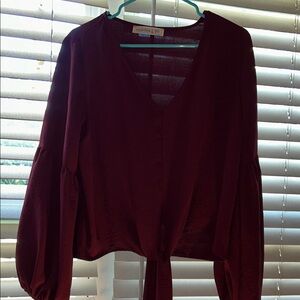 Elegant Burgundy Blouse with Front Tie